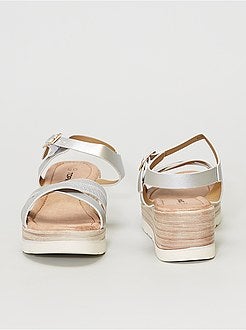 Sandálias compensadas prateadas - Kiabi