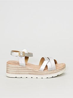 Sandálias compensadas prateadas - Kiabi