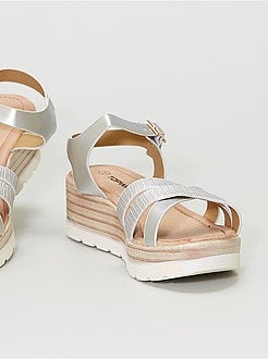 Sandálias compensadas prateadas - Kiabi