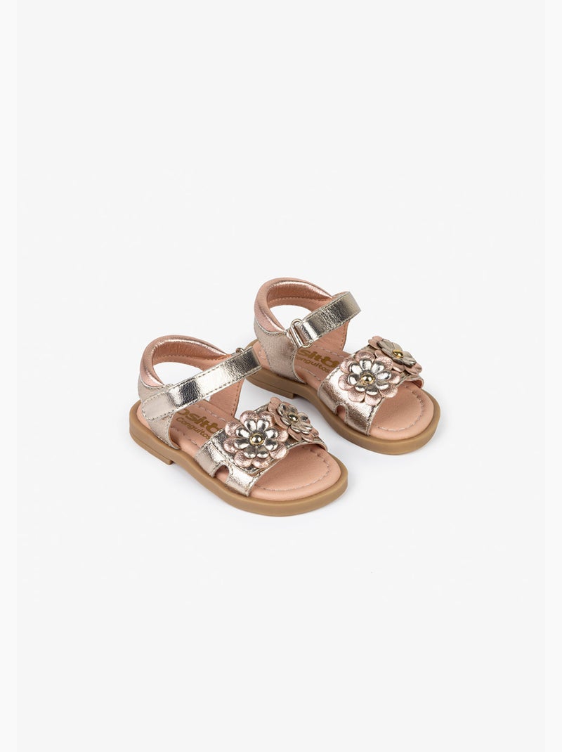 Sandálias conguitos flowers metallic Castanho - Kiabi