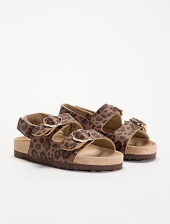 Sandálias de tira dupla com estampado de leopardo
