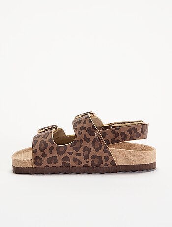 Sandálias de tira dupla com estampado de leopardo