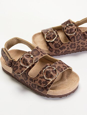 Sandálias de tira dupla com estampado de leopardo
