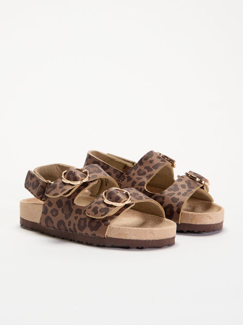 Sandálias de tira dupla com estampado de leopardo - Kiabi