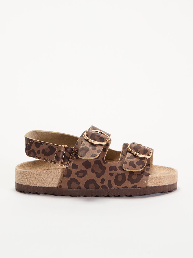 Sandálias de tira dupla com estampado de leopardo Castanho - Kiabi