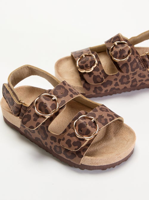 Sandálias de tira dupla com estampado de leopardo - Kiabi