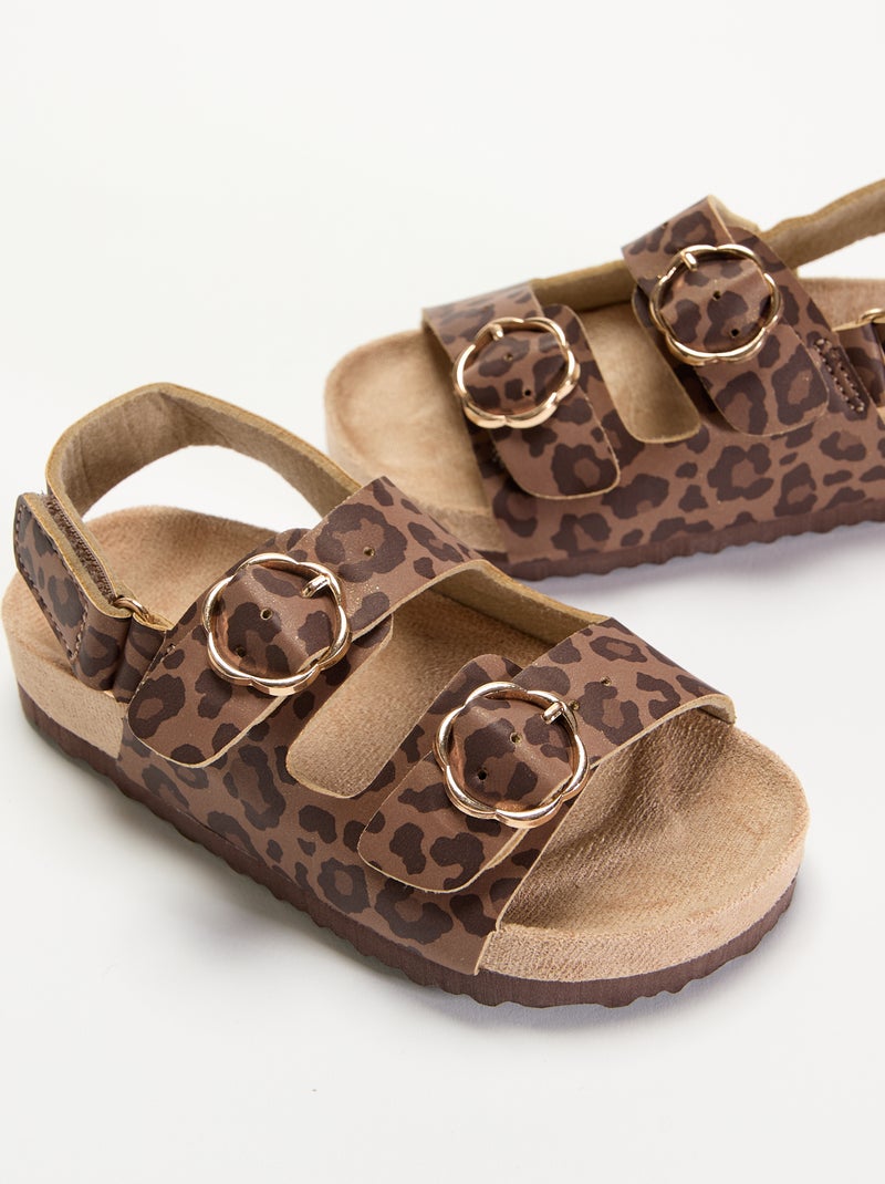 Sandálias de tira dupla com estampado de leopardo Castanho - Kiabi