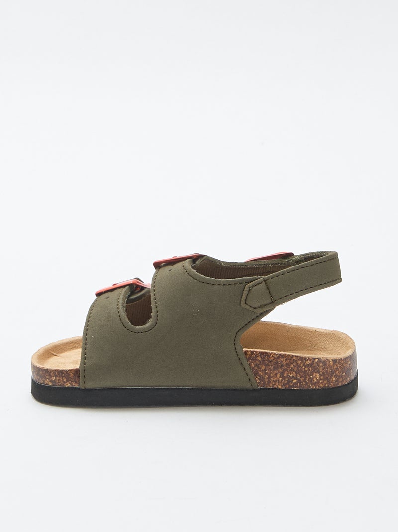 Sandálias de tira dupla com fivelas contrastantes Caqui - Kiabi