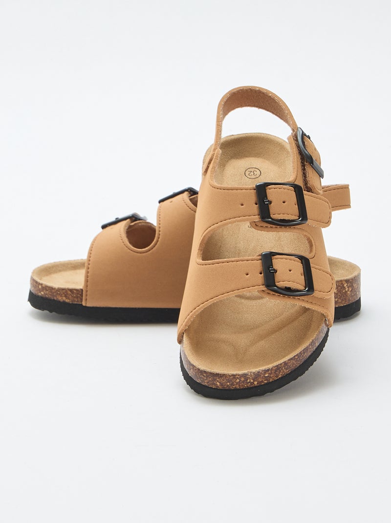 Sandálias de tira dupla com fivelas contrastantes Castanho - Kiabi