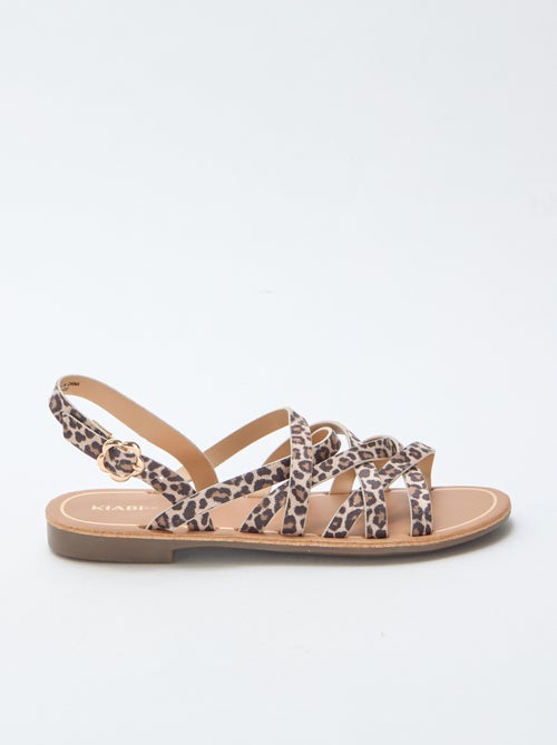 Sandálias de Tiras com Estampado de Leopardo - Kiabi