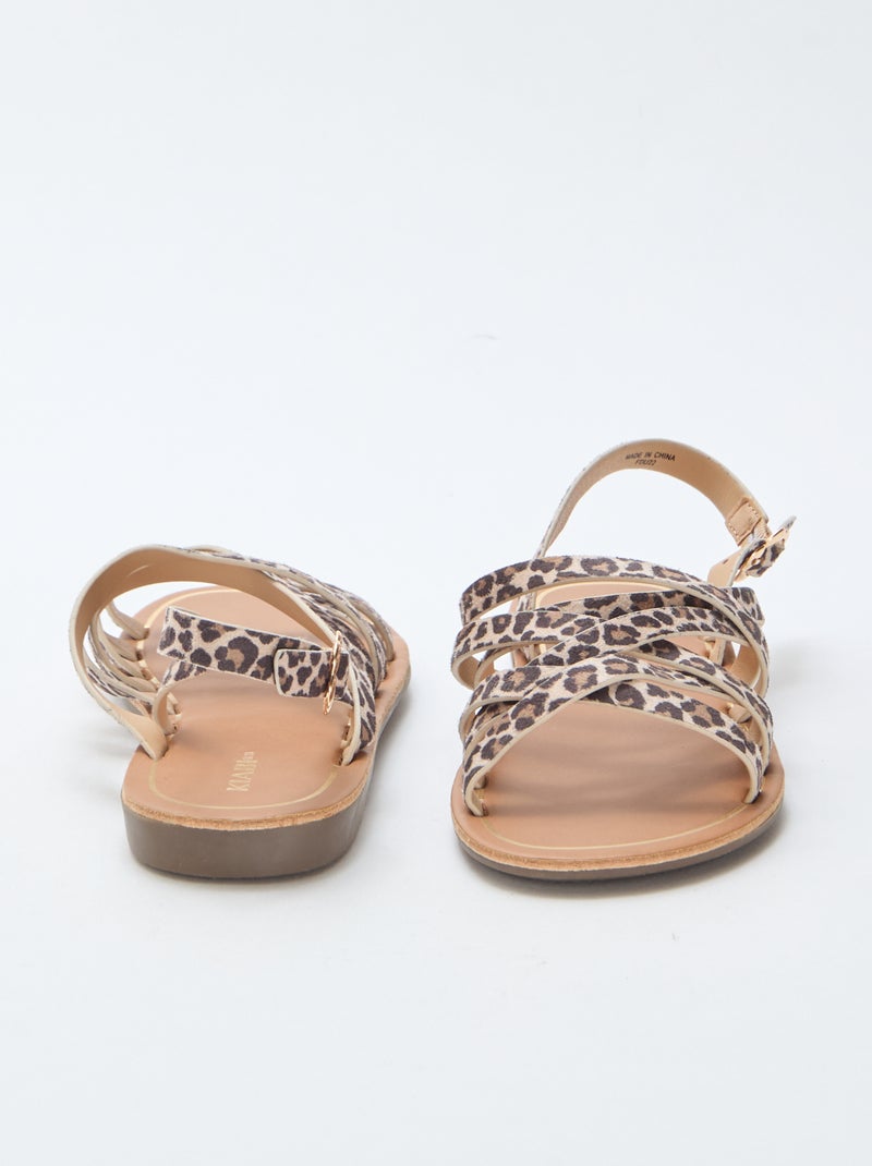 Sandálias de Tiras com Estampado de Leopardo Castanho - Kiabi