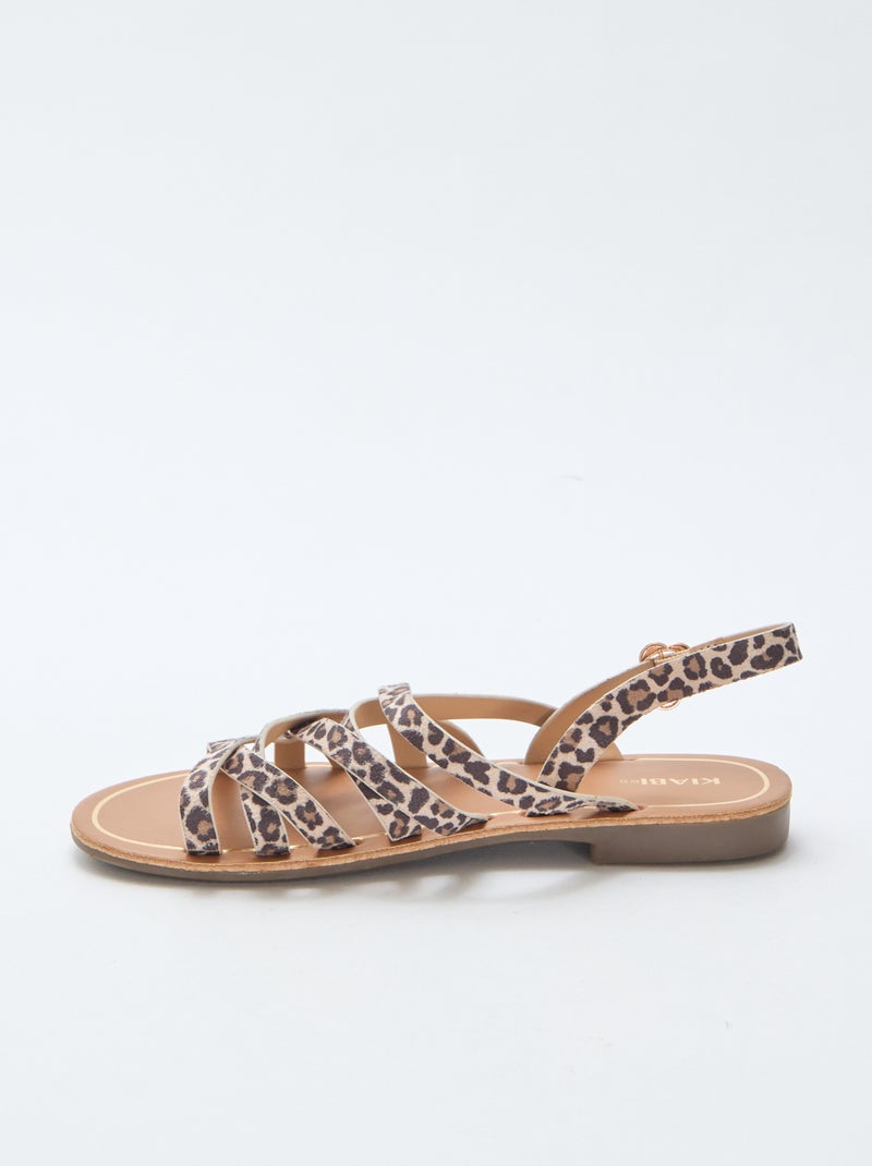 Sandálias de Tiras com Estampado de Leopardo Castanho - Kiabi