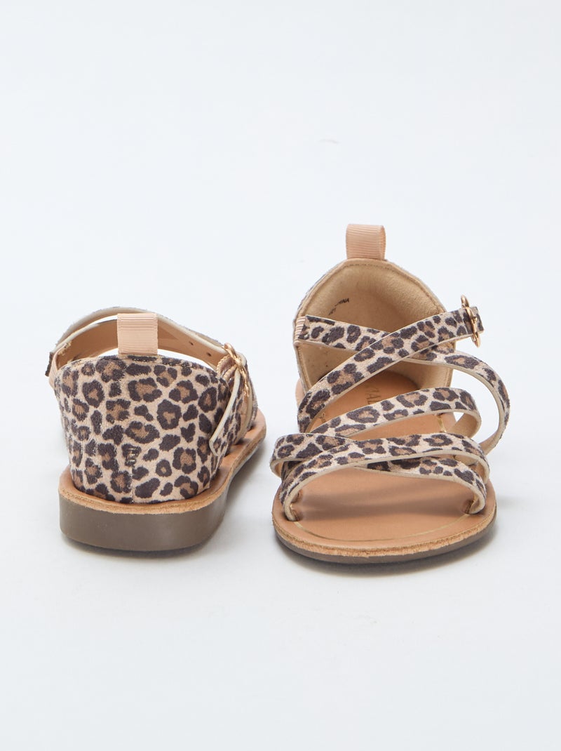 Sandálias de tiras com padrão leopardo Castanho - Kiabi