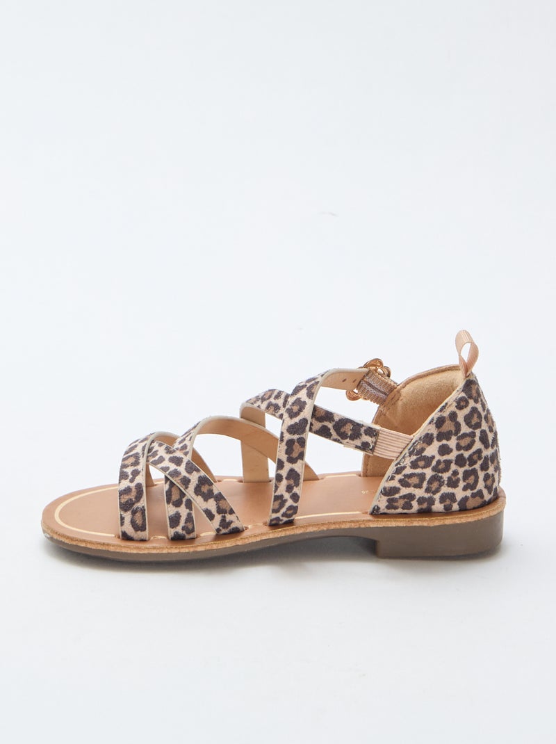 Sandálias de tiras com padrão leopardo Castanho - Kiabi