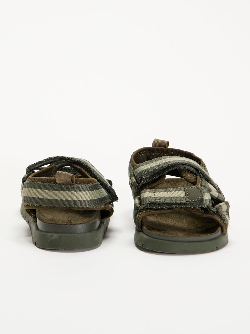 Sandálias de tiras duplas com velcro Caqui - Kiabi
