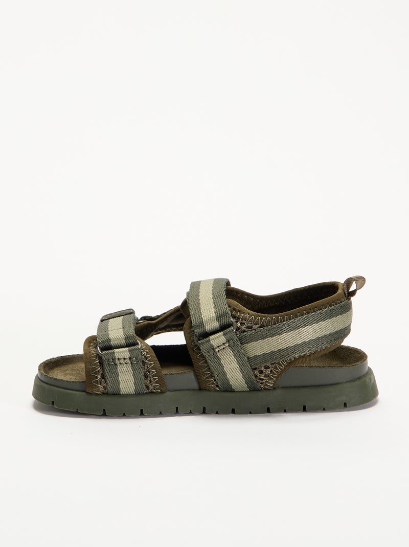 Sandálias de tiras duplas com velcro Caqui - Kiabi