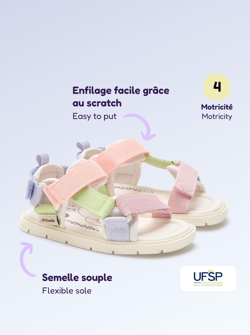 Sandálias de velcro motricidade 4 'andar' - Kitchoun Rosa - Kiabi