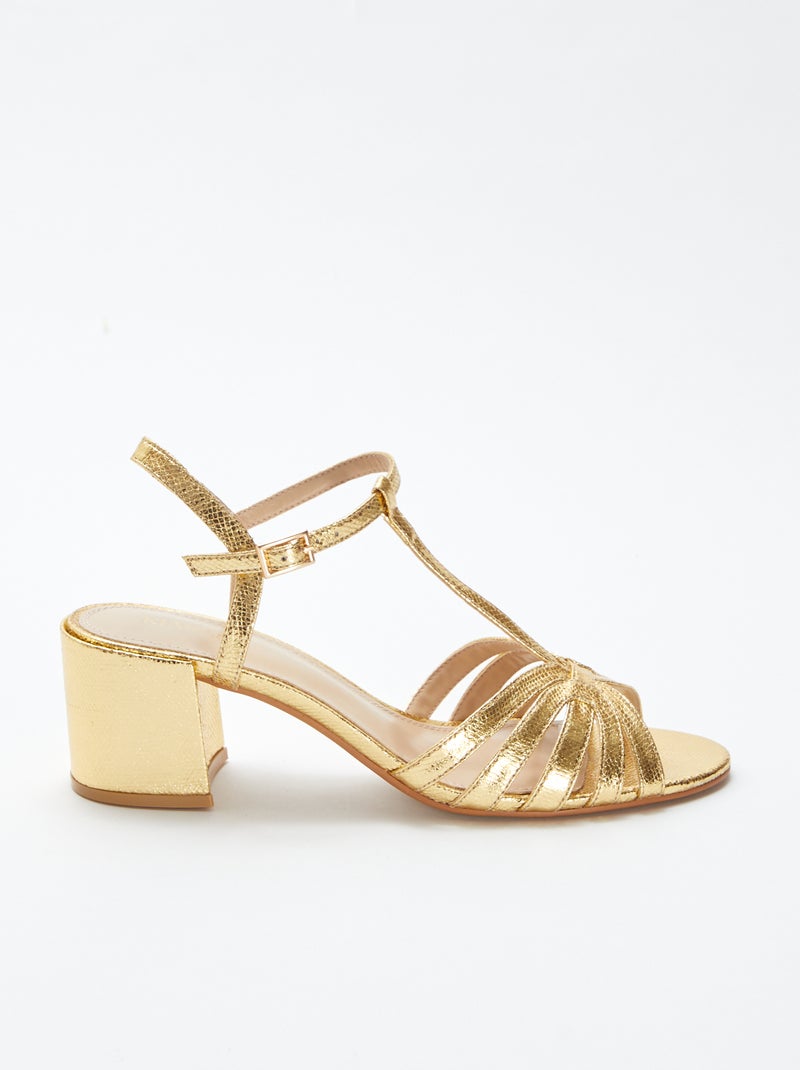 Sandálias douradas com salto quadrado AMARELO - Kiabi