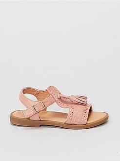 Sandálias em camurça sintética brilhante com pompons - Kiabi