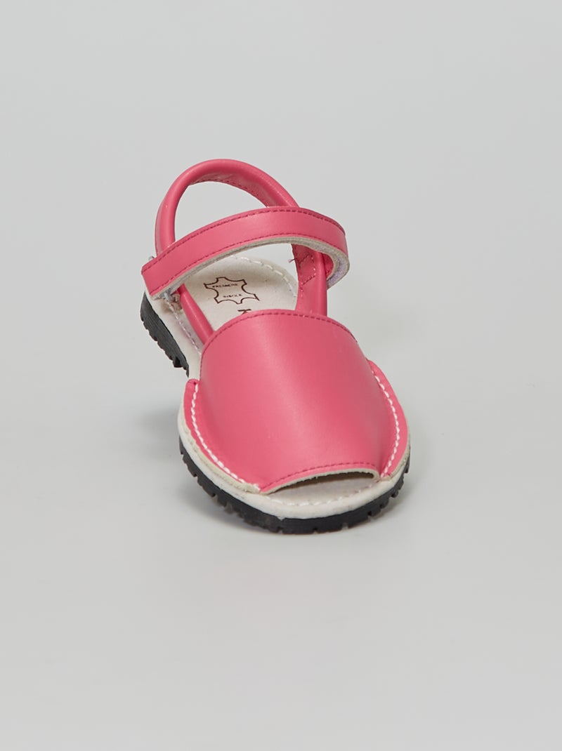Sandálias em pele com velcro Fuxia - Kiabi