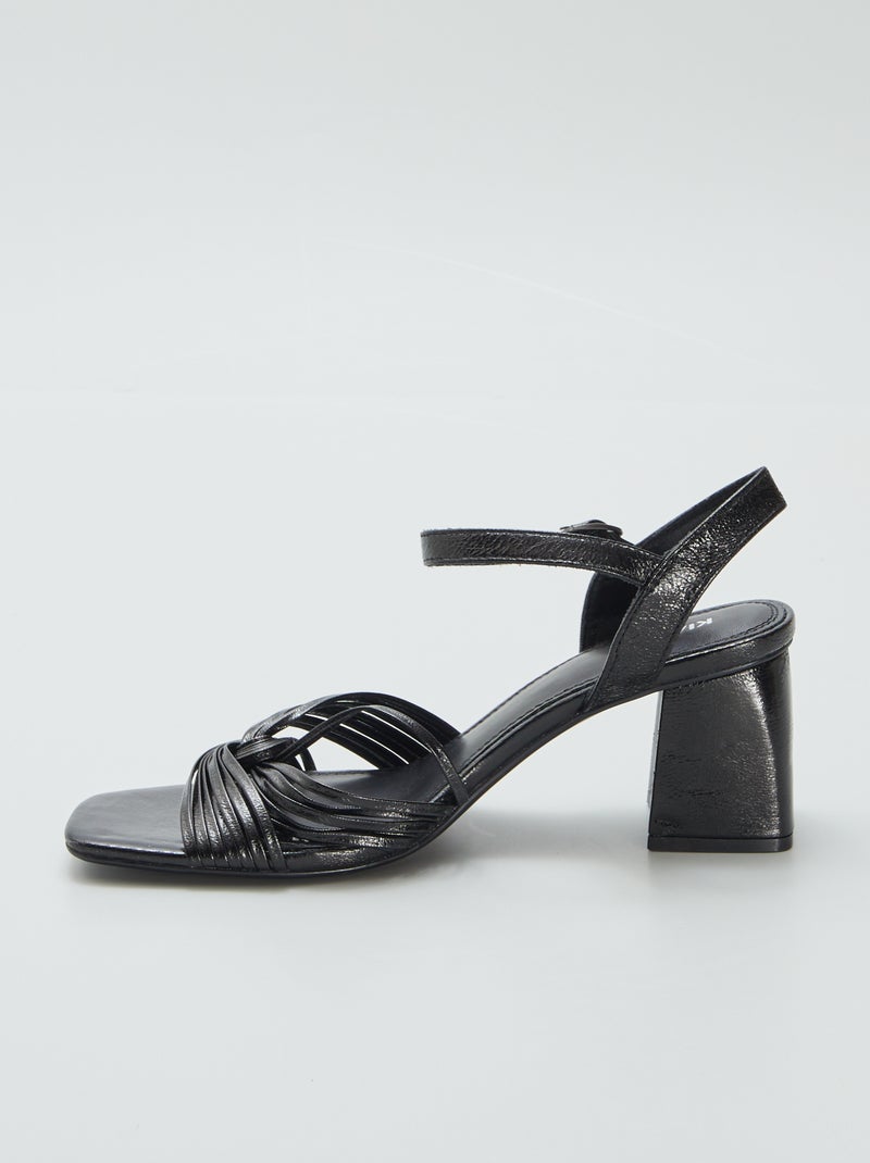 Sandálias em pele sintética de salto alto PRETO - Kiabi