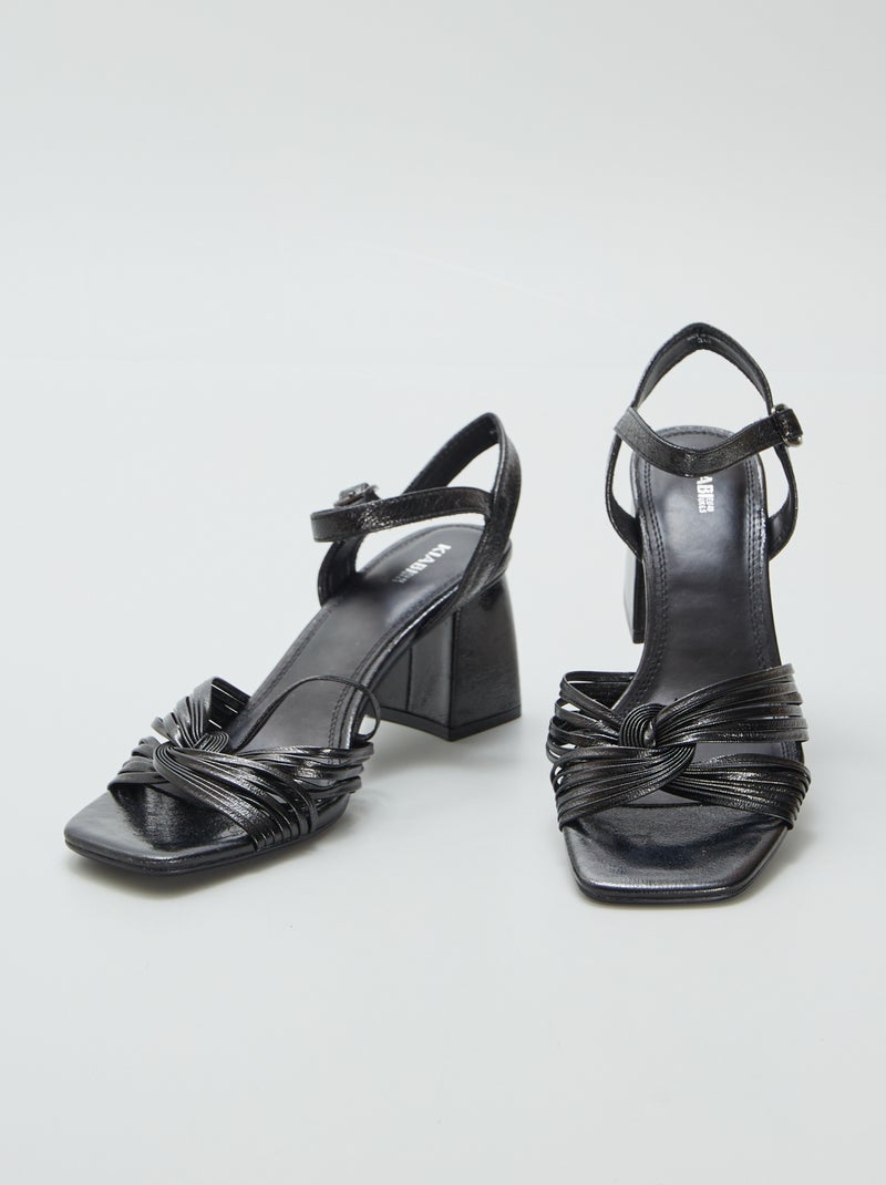 Sandálias em pele sintética de salto alto PRETO - Kiabi