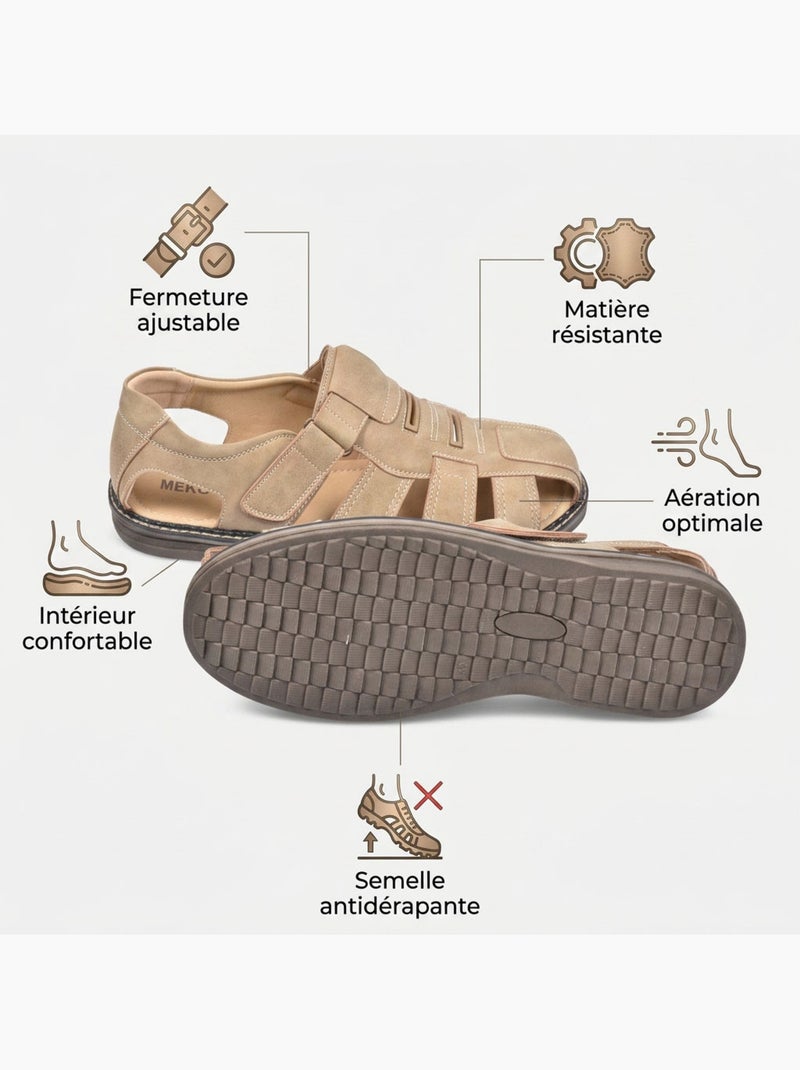 Sandalias fechadas homem conforto verão arejadas OZABI Bege-argila - Kiabi