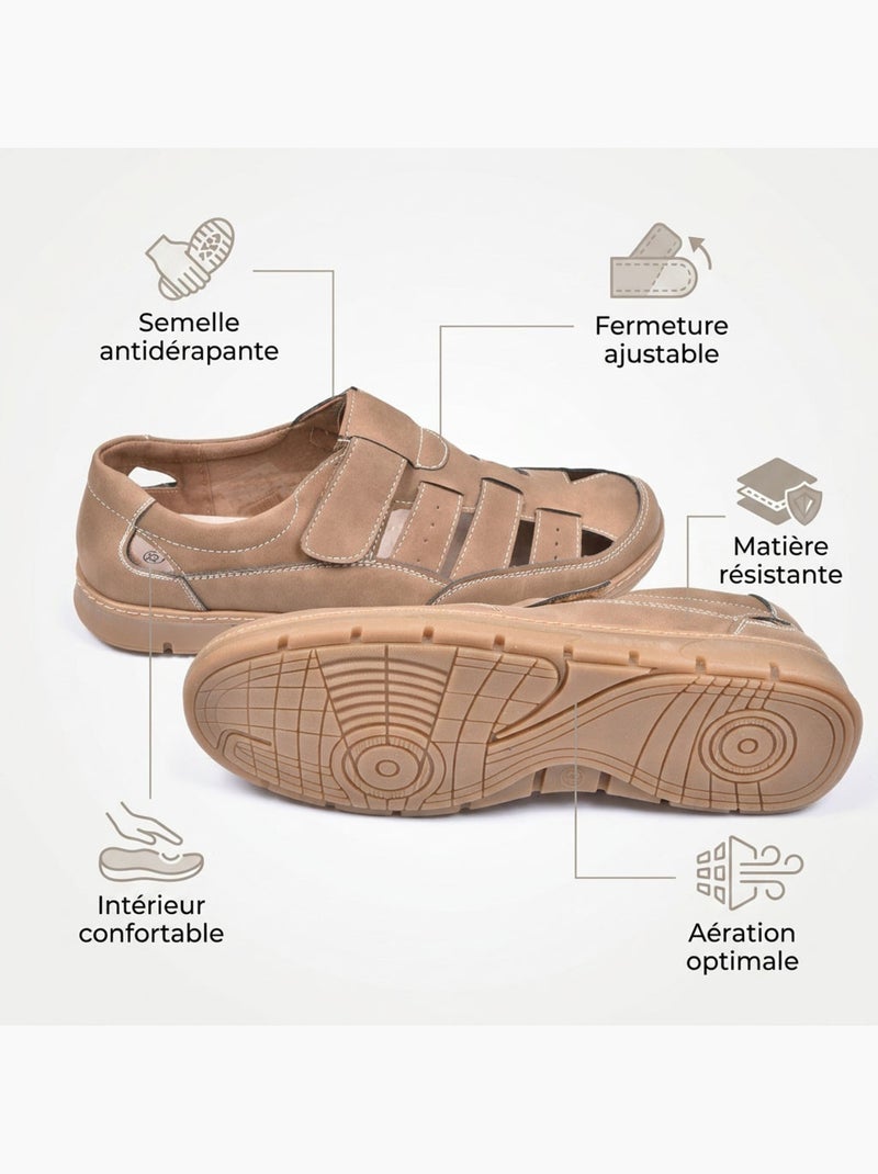 Sandalias fechadas homem conforto verão arejadas OZABI Camelo - Kiabi