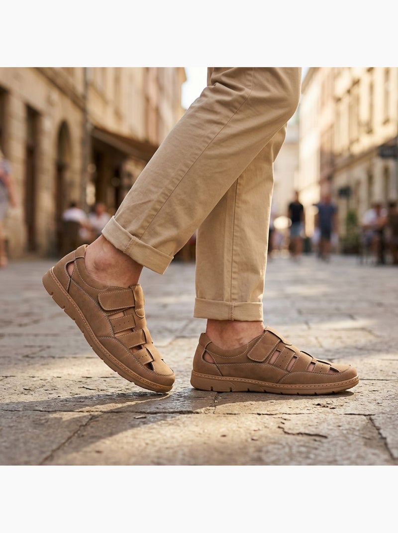 Sandalias fechadas homem conforto verão arejadas OZABI Camelo - Kiabi