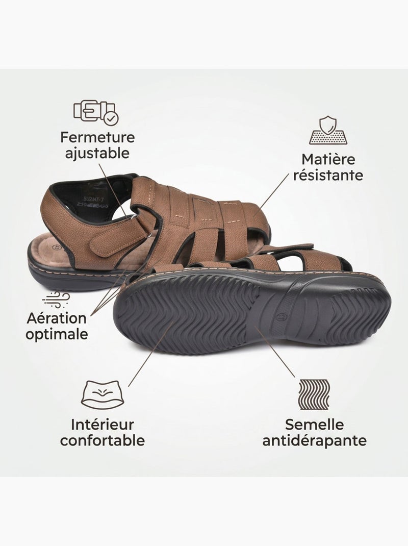 Sandalias fechadas homem conforto verão arejadas OZABI Castanho-chocolate - Kiabi