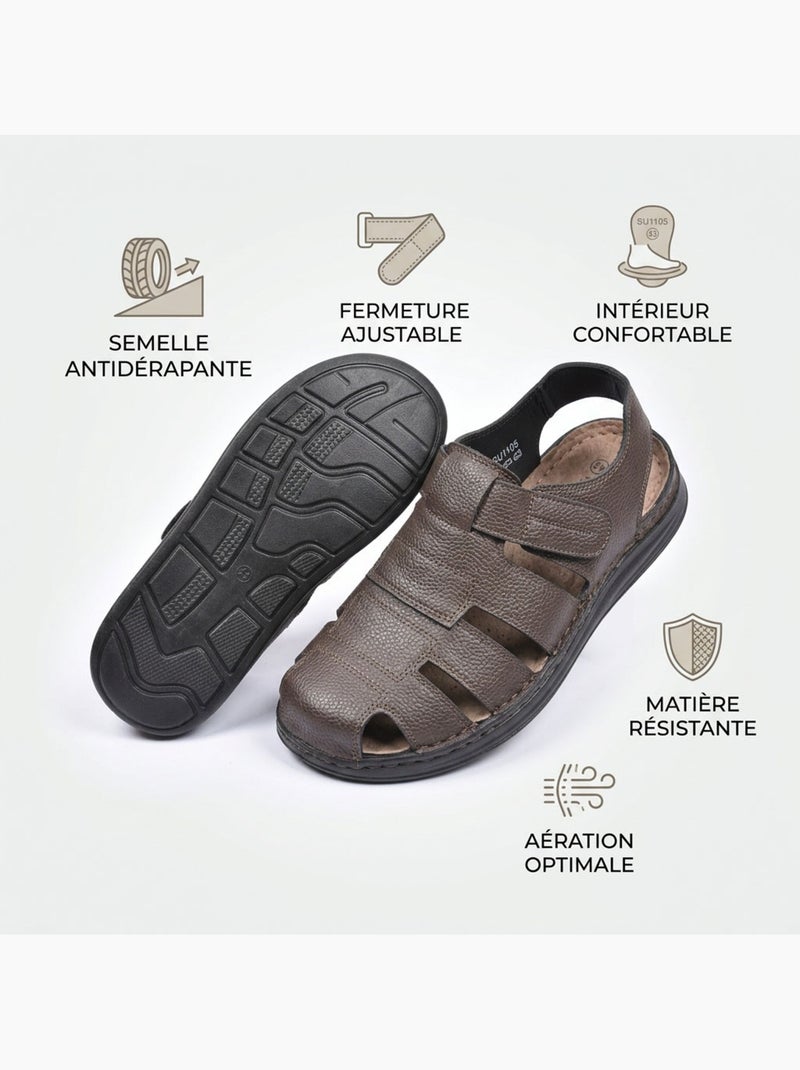 Sandalias fechadas homem conforto verão arejadas OZABI Castanho-escuro - Kiabi