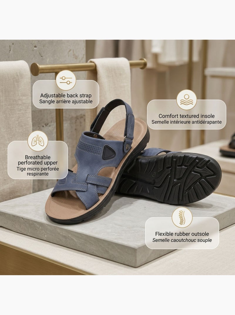 Sandalias Homem Conforto Sola Flexível Antiderrapante Fecho Velcro OZABI Azul - Kiabi