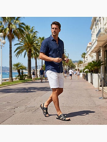 Sandalias Homem Conforto Sola Flexível Antiderrapante Fecho Velcro OZABI