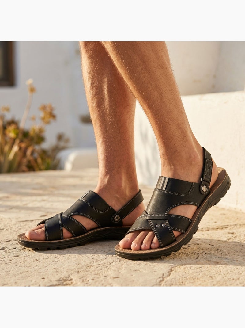 Sandalias Homem Conforto Sola Flexível Antiderrapante Fecho Velcro OZABI Preto - Kiabi