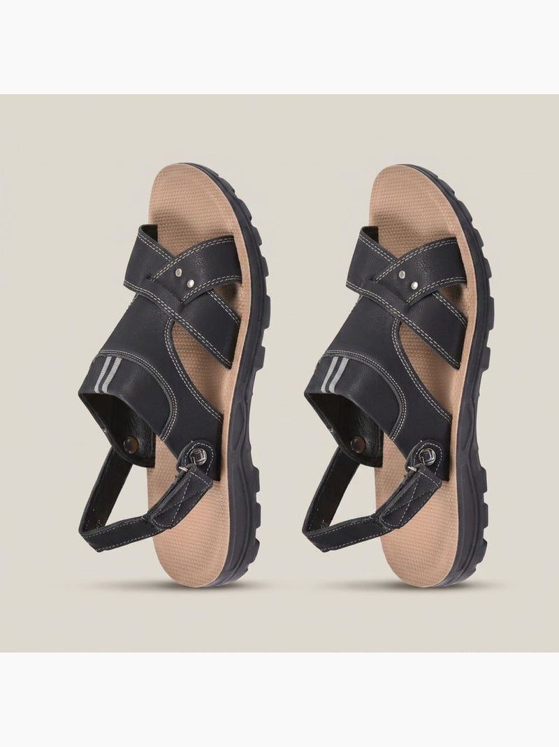 Sandalias Homem Conforto Sola Flexível Antiderrapante Fecho Velcro OZABI Preto - Kiabi