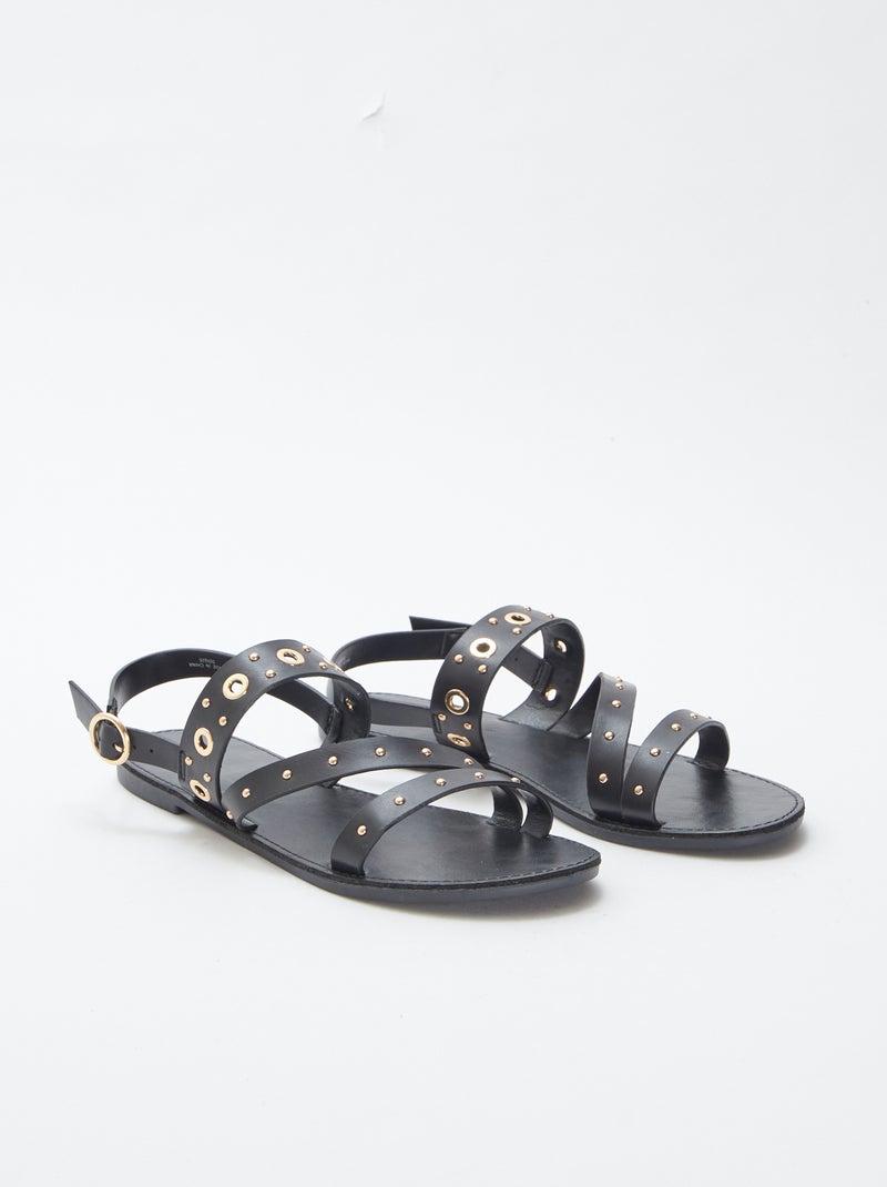 Sandálias lisas com tiras com tachas PRETO - Kiabi