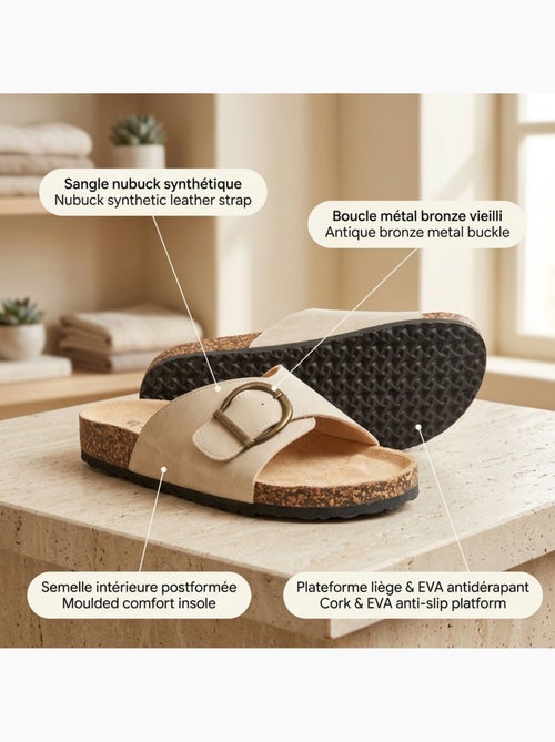 Sandalias Mula Fivela Redonda Nubuck Preto Bege OZABI - Kiabi Sandalias Mula Fivela Redonda Nubuck Preto Bege OZABI - Kiabi