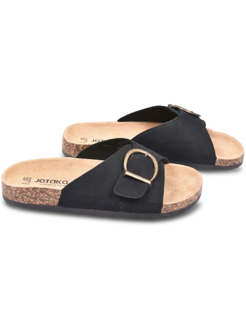 Sandalias Mula Fivela Redonda Nubuck Preto Bege OZABI Preto - Kiabi
