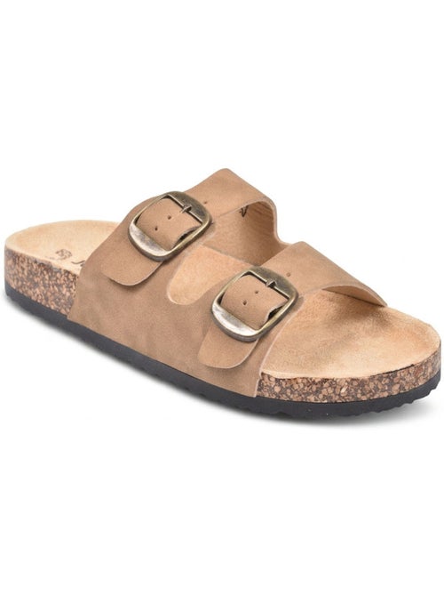 Sandalias Mule Nubuck OZABI 2 Fivelas Preto Bege Camelo - Kiabi Sandalias Mule Nubuck OZABI 2 Fivelas Preto Bege Camelo - Kiabi