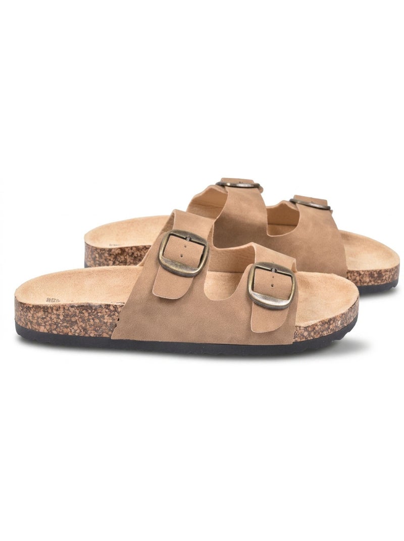 Sandalias Mule Nubuck OZABI 2 Fivelas Preto Bege Camelo Camelo - Kiabi