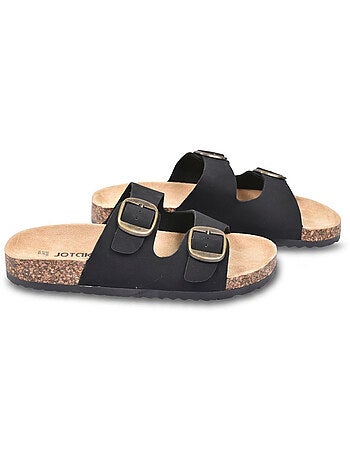 Sandalias Mule Nubuck OZABI 2 Fivelas Preto Bege Camelo