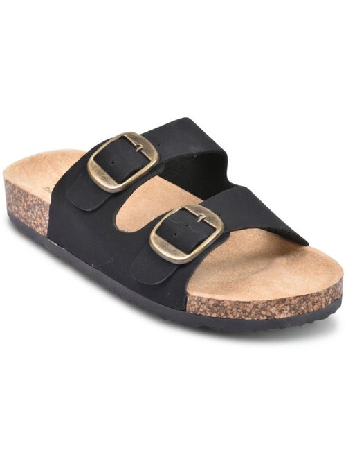 Sandalias Mule Nubuck OZABI 2 Fivelas Preto Bege Camelo - Kiabi Sandalias Mule Nubuck OZABI 2 Fivelas Preto Bege Camelo - Kiabi