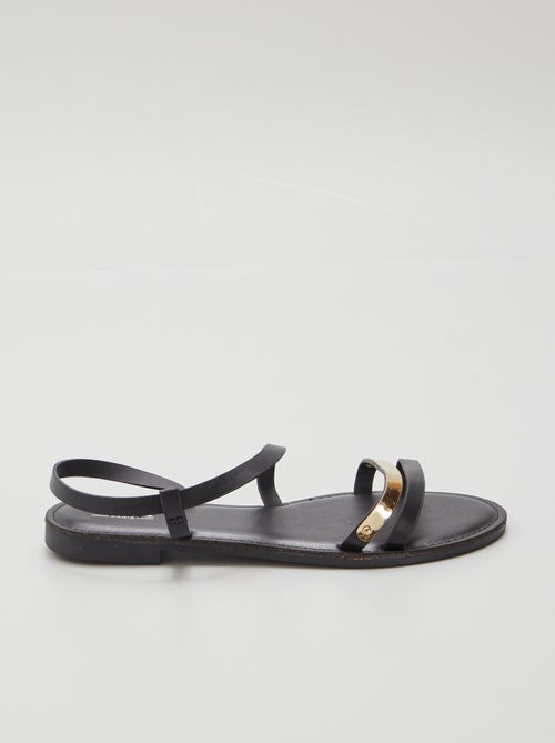 Sandálias pretas com pormenor dourado - Kiabi