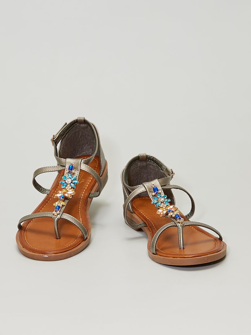 Sandálias rasas com joias de fantasia BEGE - Kiabi