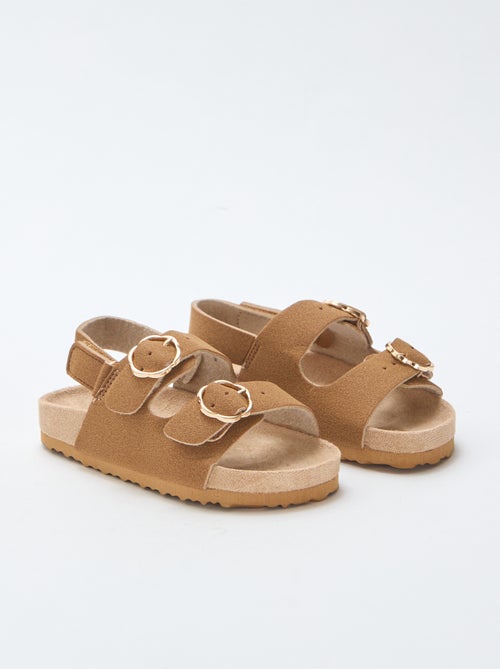 Sandálias rasas com tira de suporte no tornozelo ajustável por velcro - Kiabi