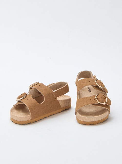 Sandálias rasas com tira de suporte no tornozelo ajustável por velcro - Kiabi