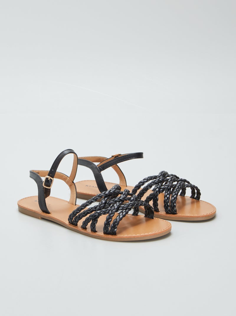 Sandálias rasas com tiras cruzadas Preto - Kiabi