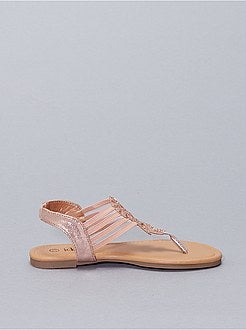 Sandálias rasas em pele sintética - Kiabi