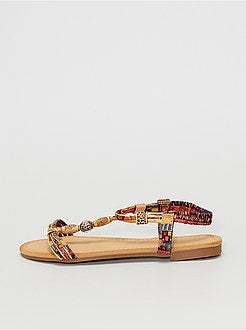 Sandálias rasas em tecido com pérolas - Kiabi