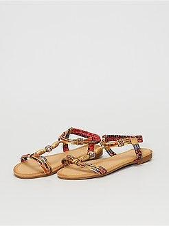 Sandálias rasas em tecido com pérolas - Kiabi